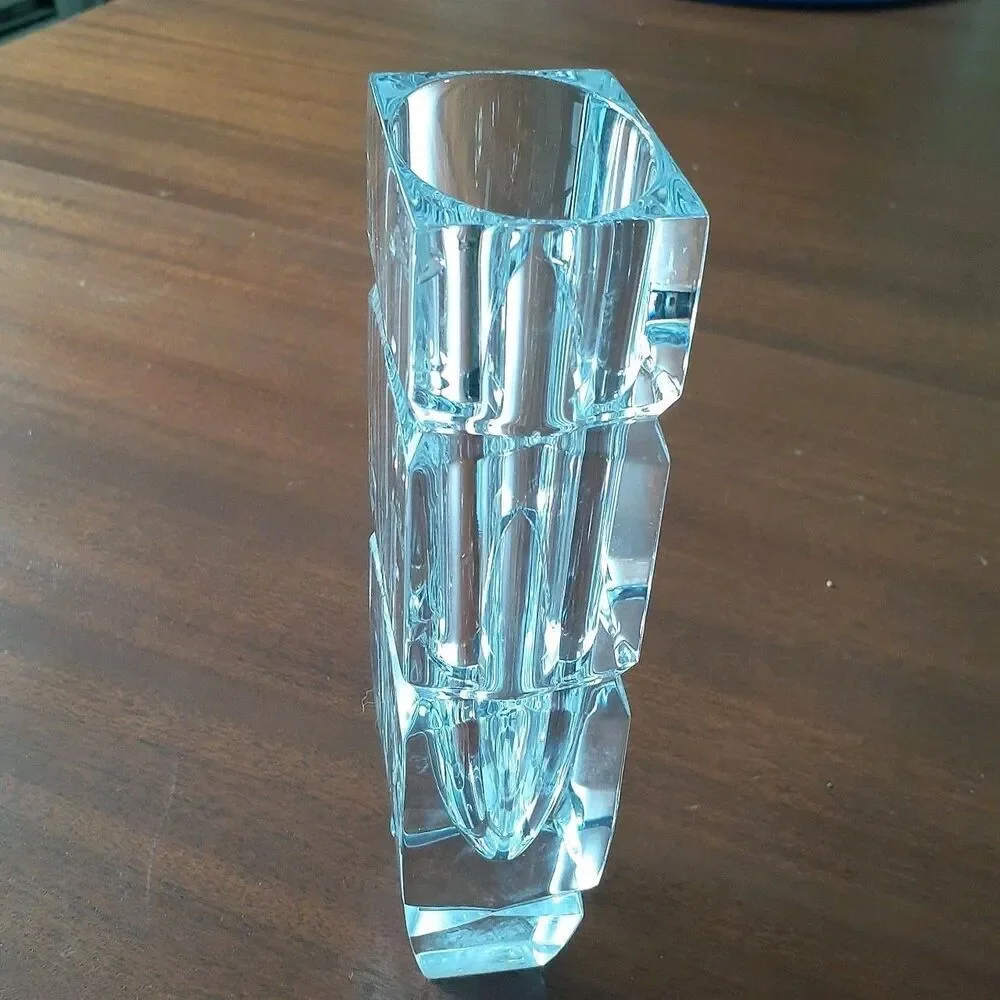 Heavy lead Crystal Bud Vase blocky Rectangular Shape glass flower vase block